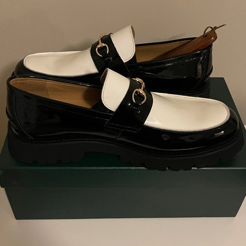 Men's Black and White Loafers - Picture 2 of 3